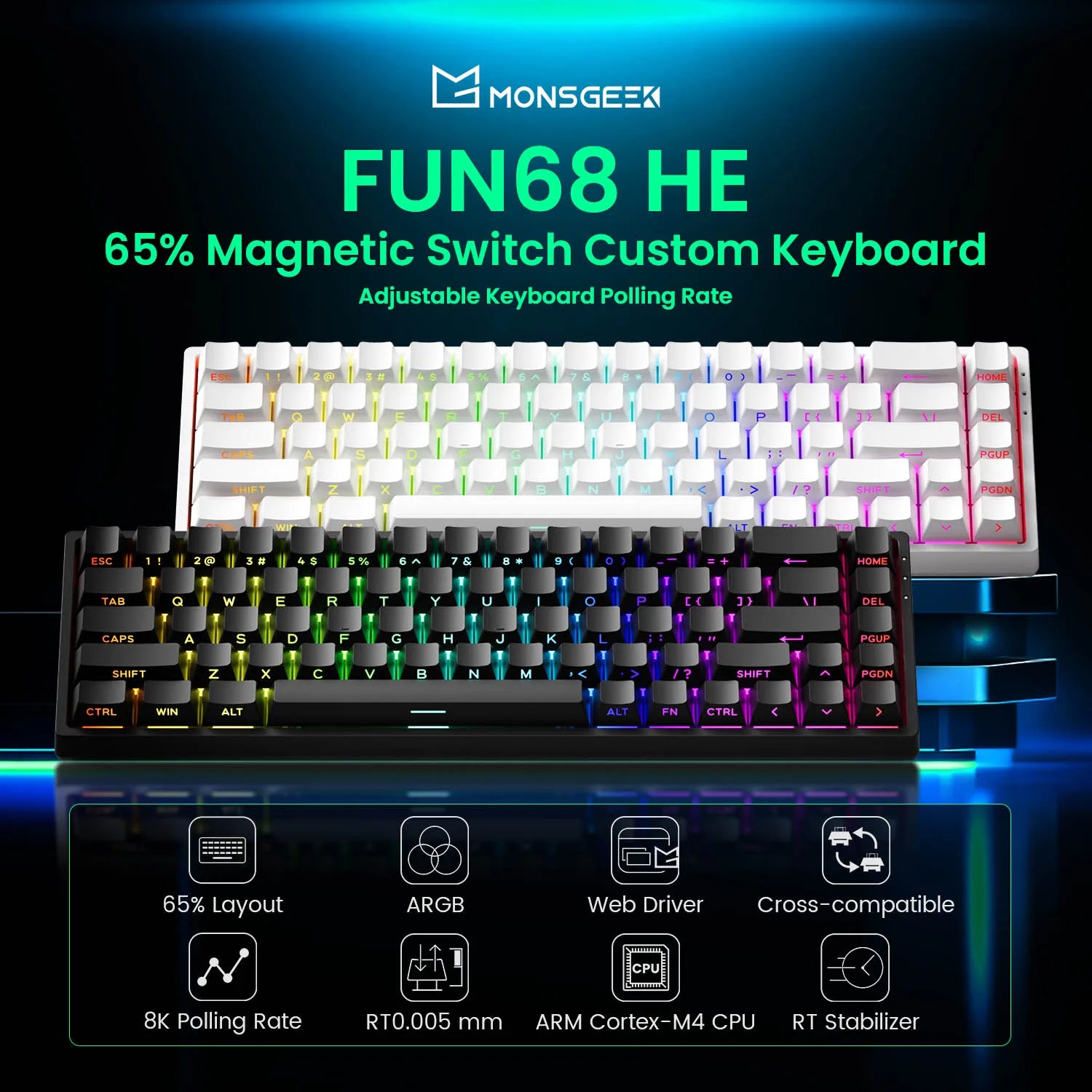 Teclado Gamer Akko MonsGeek FUN68/FUN60 PRO — 60% 65% HE Magnético, Rapid Trigger 8K, RGB