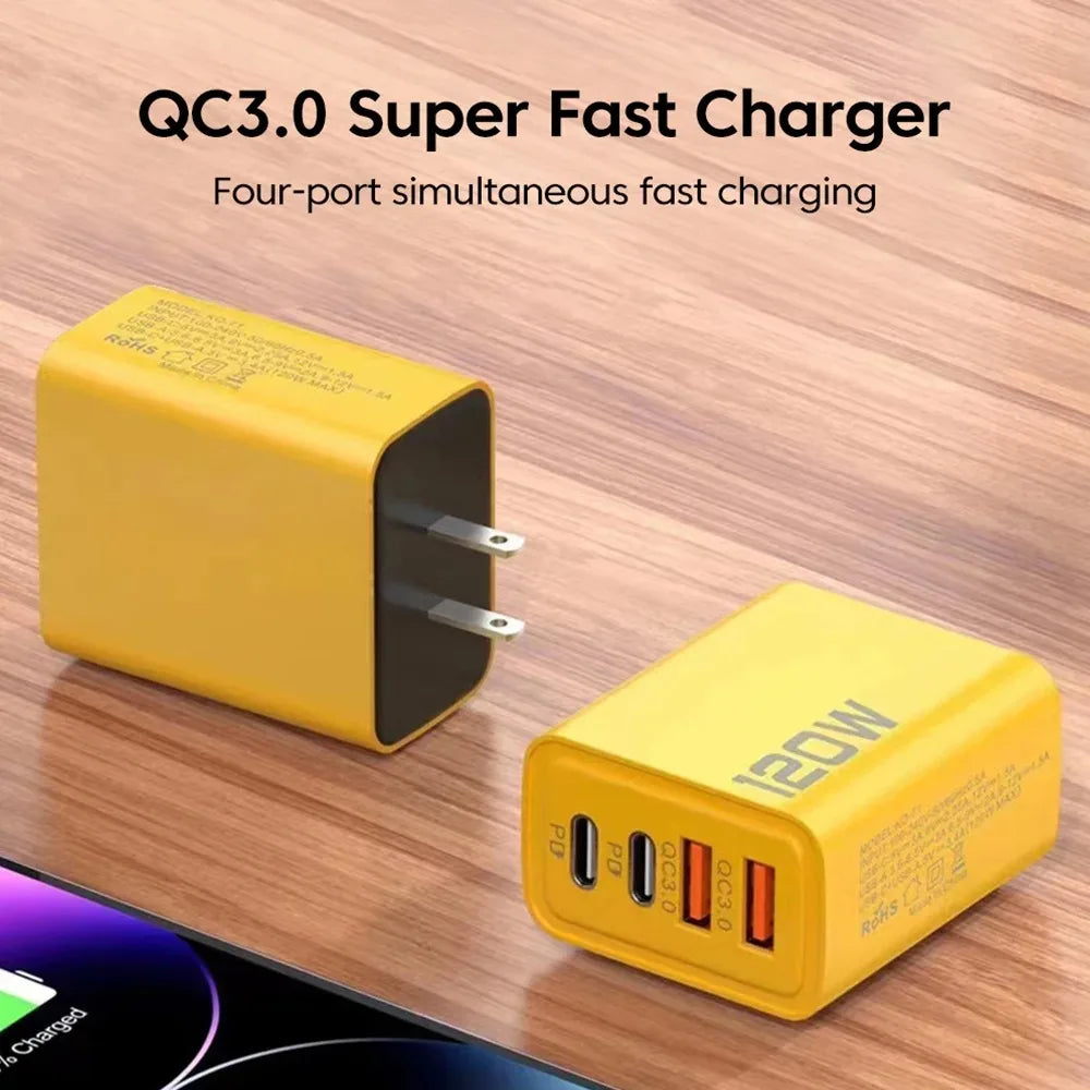 Carregador USB-C 4 Portas com Carga Rápida PD 3.0