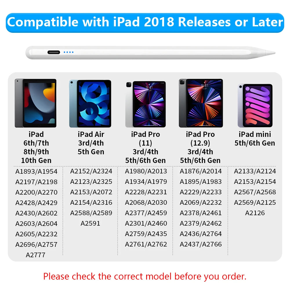 Caneta Stylus para iPad com Rejeição de Palma 2018-2025