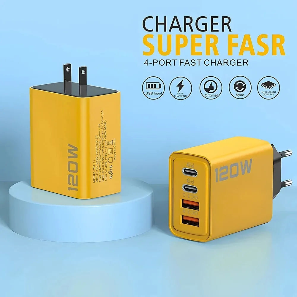 Carregador USB-C 4 Portas com Carga Rápida PD 3.0