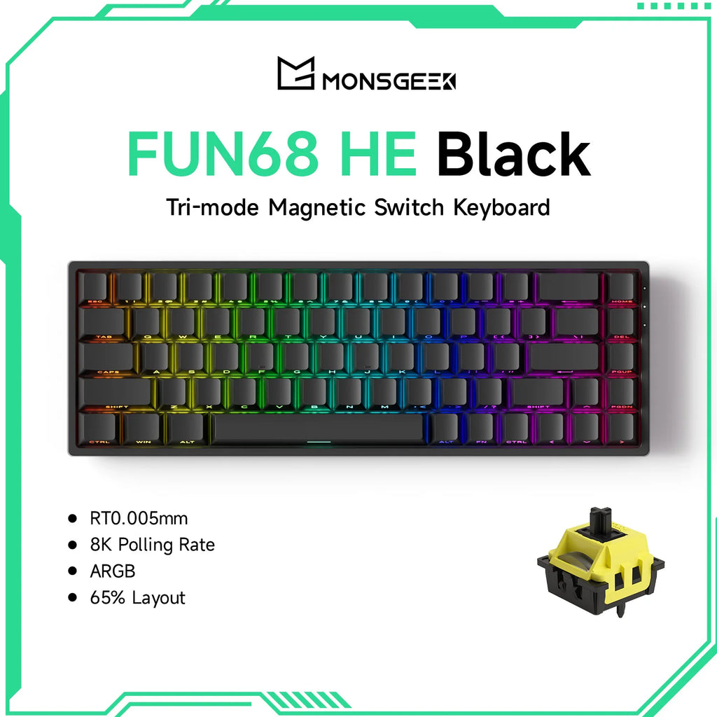 Teclado Gamer Akko MonsGeek FUN68/FUN60 PRO — 60% 65% HE Magnético, Rapid Trigger 8K, RGB
