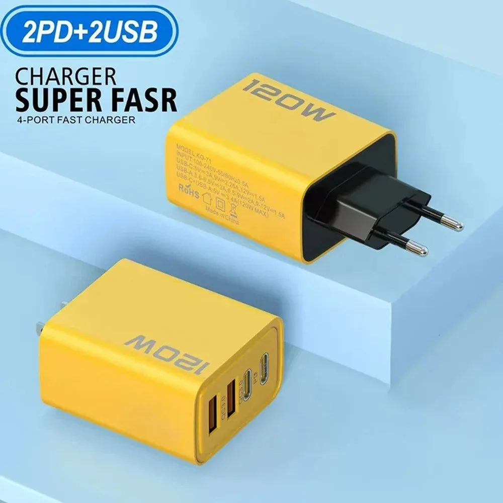 Carregador USB-C 4 Portas com Carga Rápida PD 3.0