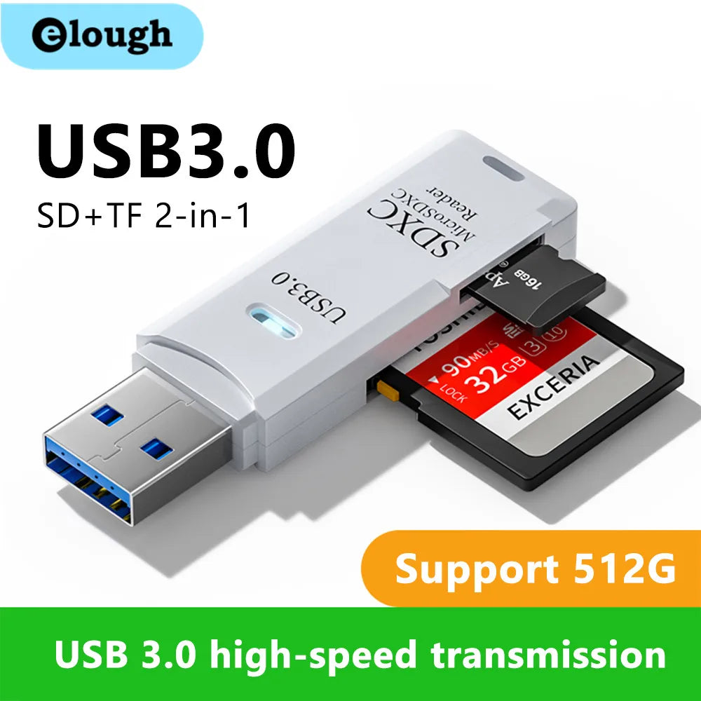 Leitor de Cartão USB 3.0 2 em 1 - Micro SD e TF Alta Velocidade