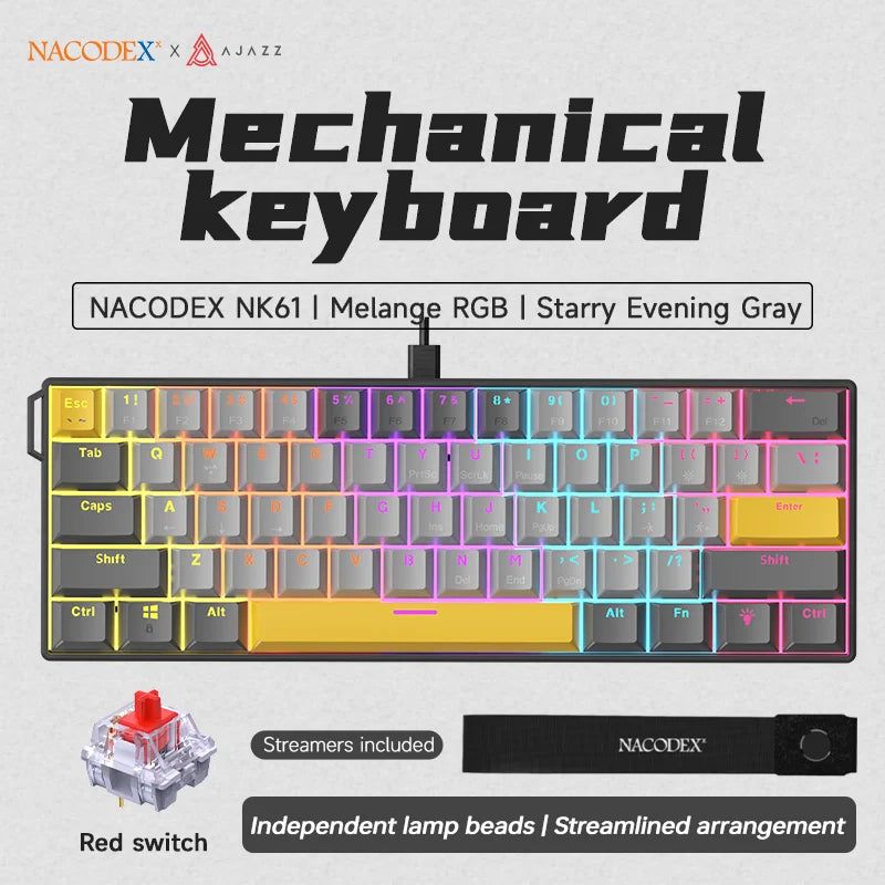 Teclado Mecânico Ajazz NK61 60% RGB Hot-Swappable