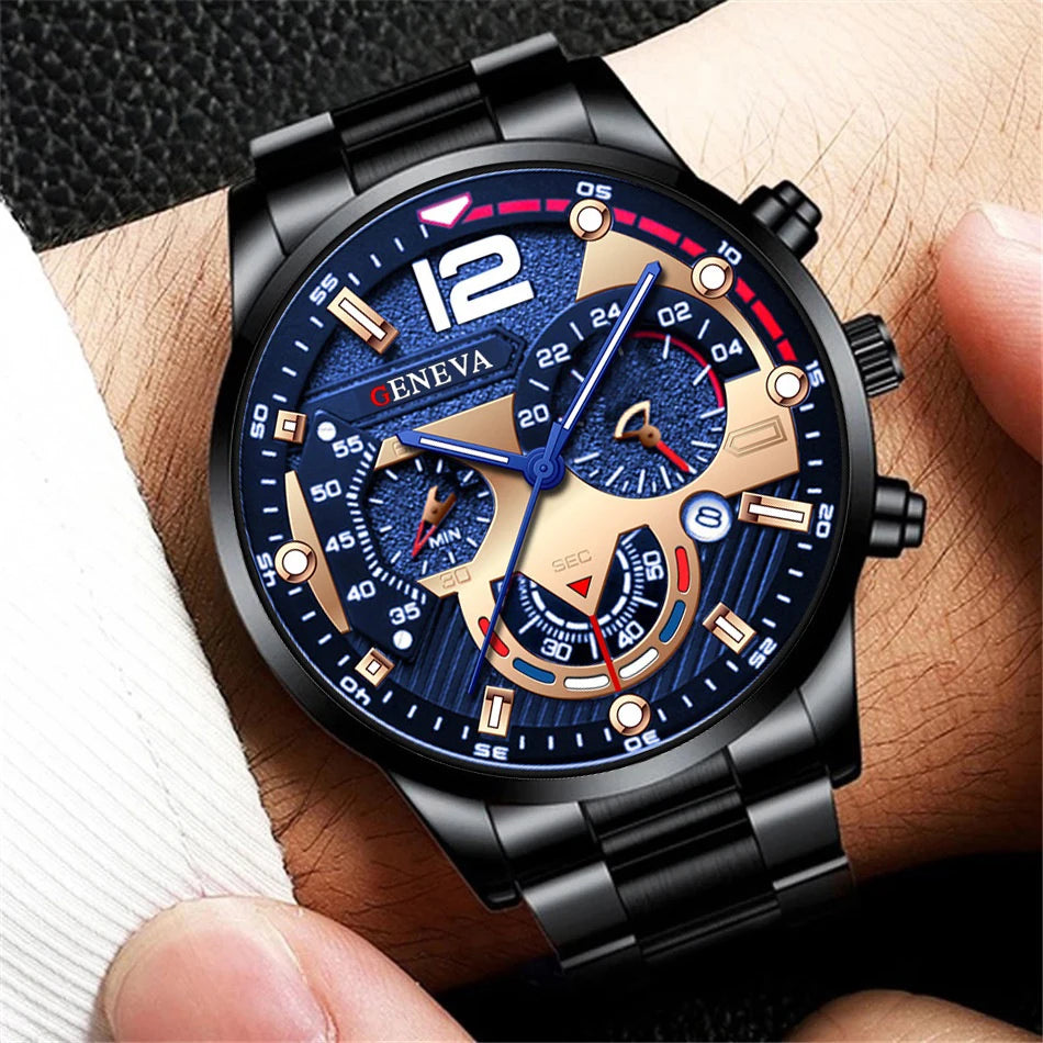 Relógio Masculino Analógico Aço Inox com Calendário