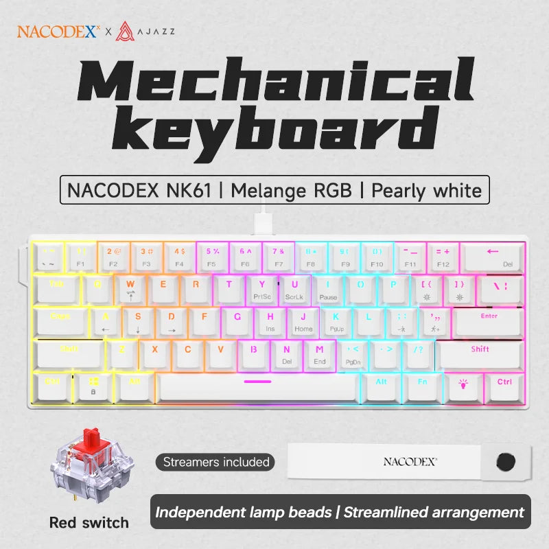 Teclado Mecânico Ajazz NK61 60% RGB Hot-Swappable