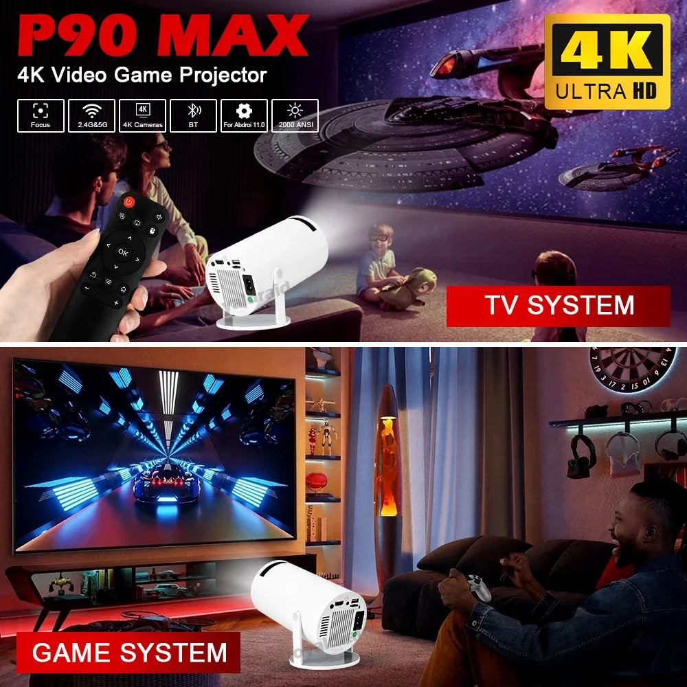 Projetor Gamer P90 Max 4K Android 11 + 19.000 Jogos
