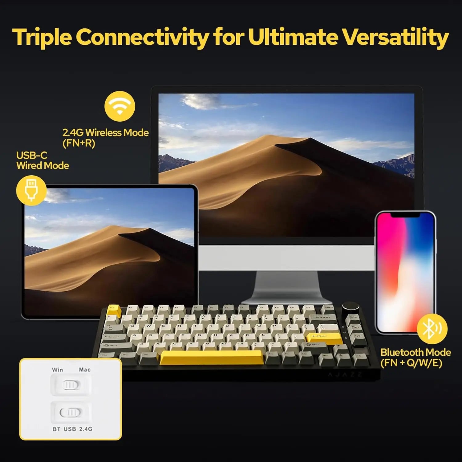 Teclado Mecânico Gamer Ajazz AK820 Pro — Tela TFT & Conexão Tripla