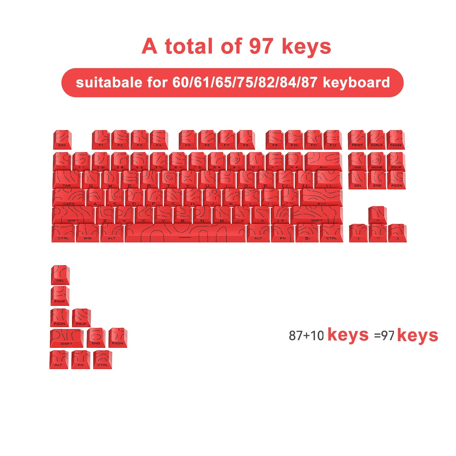 Keycaps Topográficas 4.0 PBT 98 Teclas Cherry Profile