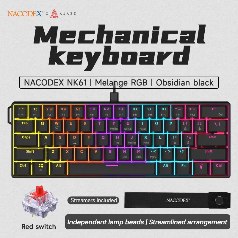Teclado Mecânico Ajazz NK61 60% RGB Hot-Swappable