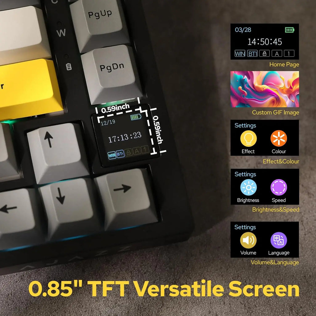 Teclado Mecânico Gamer Ajazz AK820 Pro — Tela TFT & Conexão Tripla