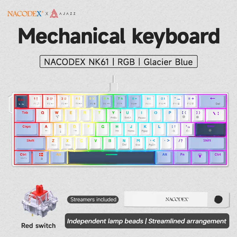Teclado Mecânico Ajazz NK61 60% RGB Hot-Swappable