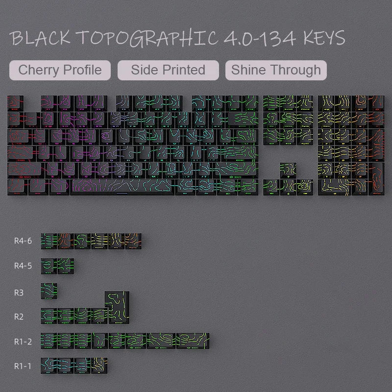 Keycaps Topográficas 4.0 PBT 98 Teclas Cherry Profile