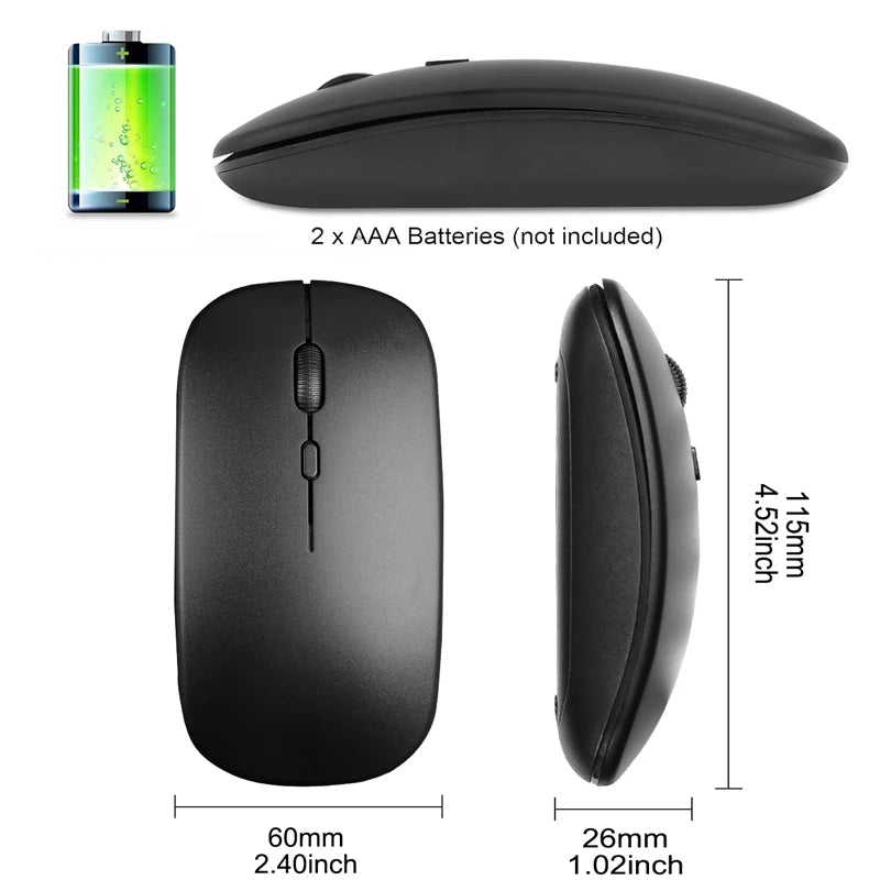 Mouse Sem Fio Slim 2.4GHz 1600DPI Silencioso Ergônomico