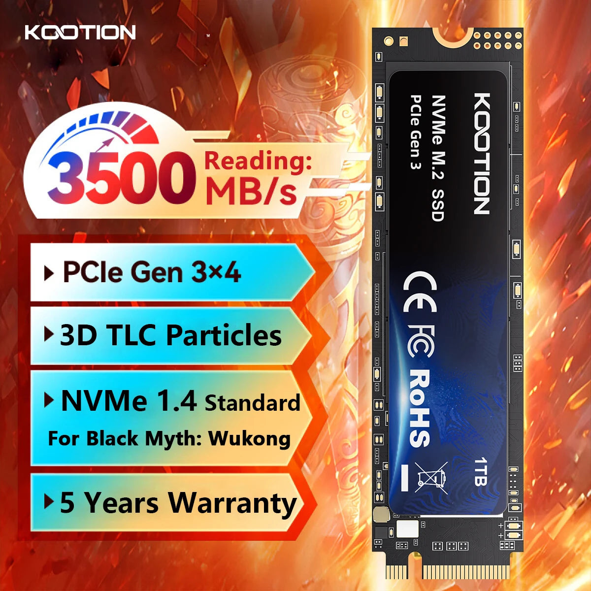 SSD NVMe M.2 2280 KOOTION PCIe 3.0 até 2TB