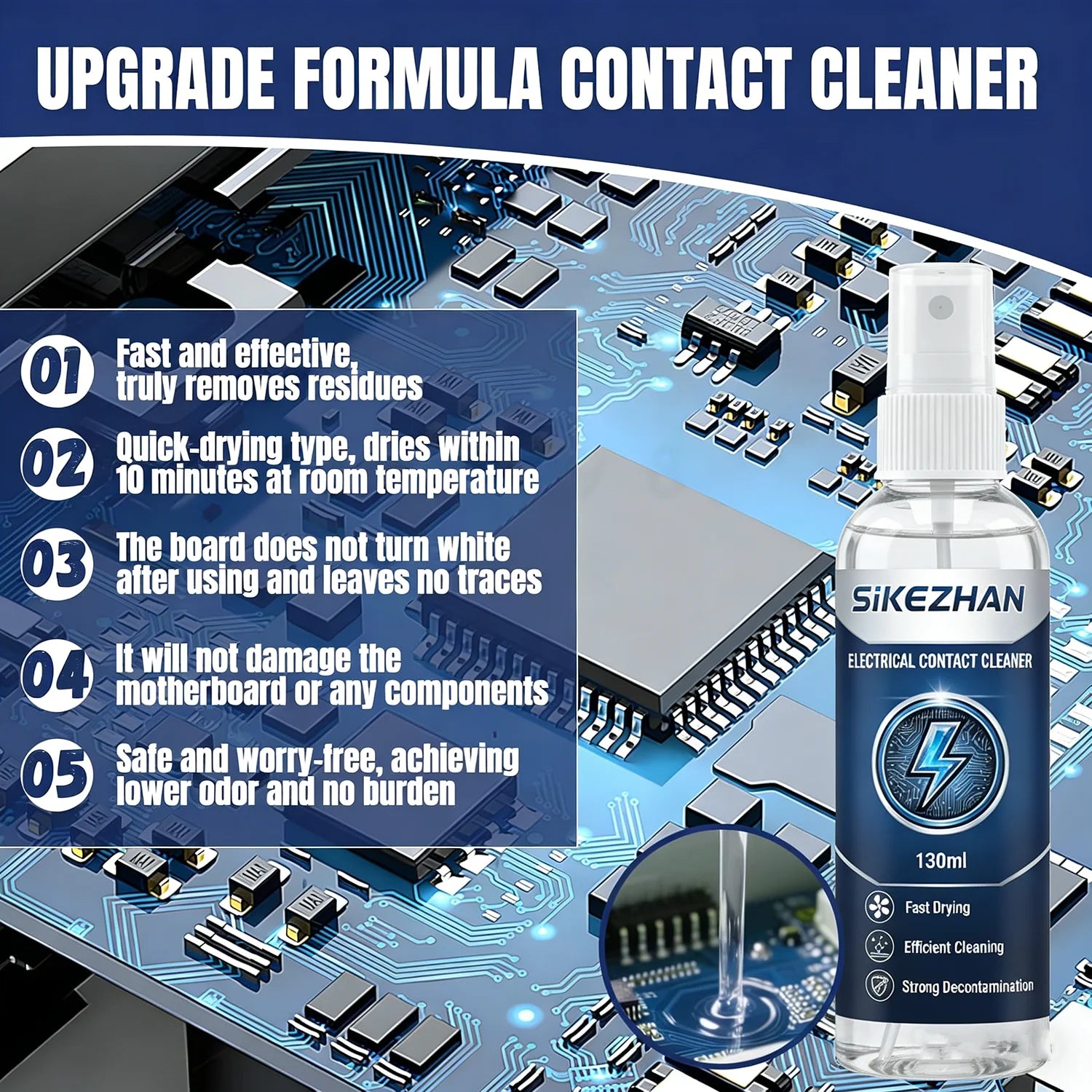 Spray Limpador de Contatos Elétricos 130ml — Secagem Rápida