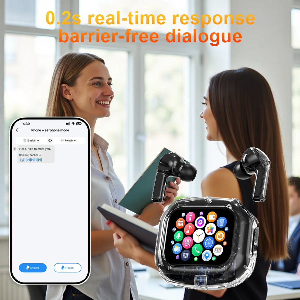 Fone Bluetooth TWS HiFi com Tradução em Tempo Real — 144 Idiomas