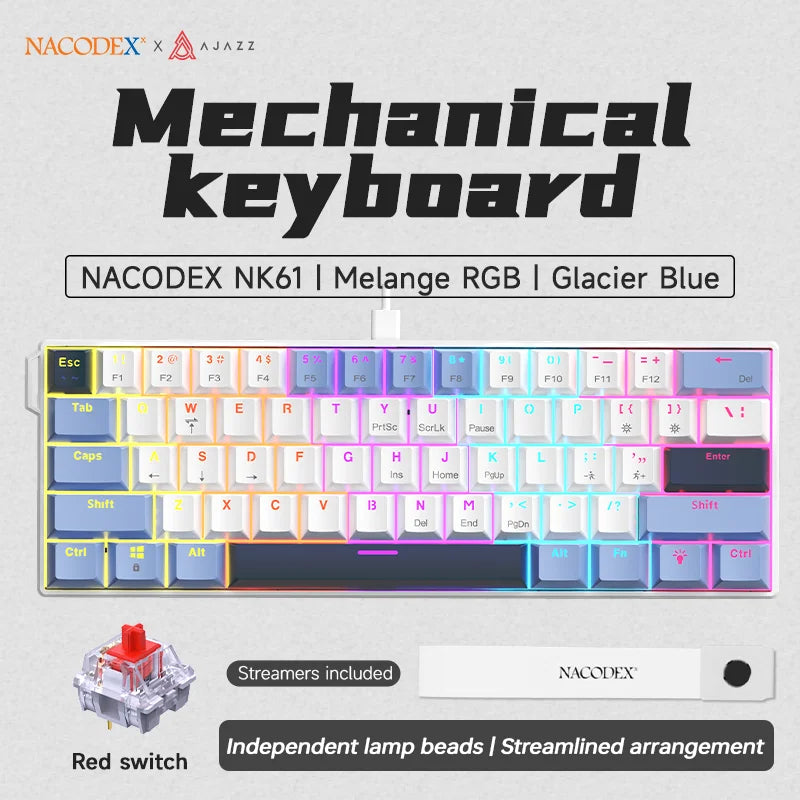 Teclado Mecânico Ajazz NK61 60% RGB Hot-Swappable