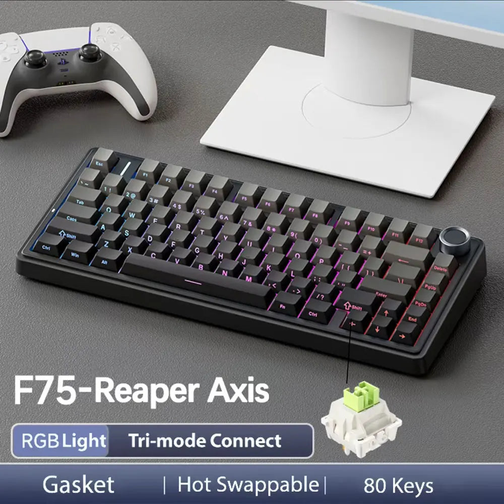 Teclado Mecânico Gamer AULA F75 75% Wireless/Bluetooth/USB RGB