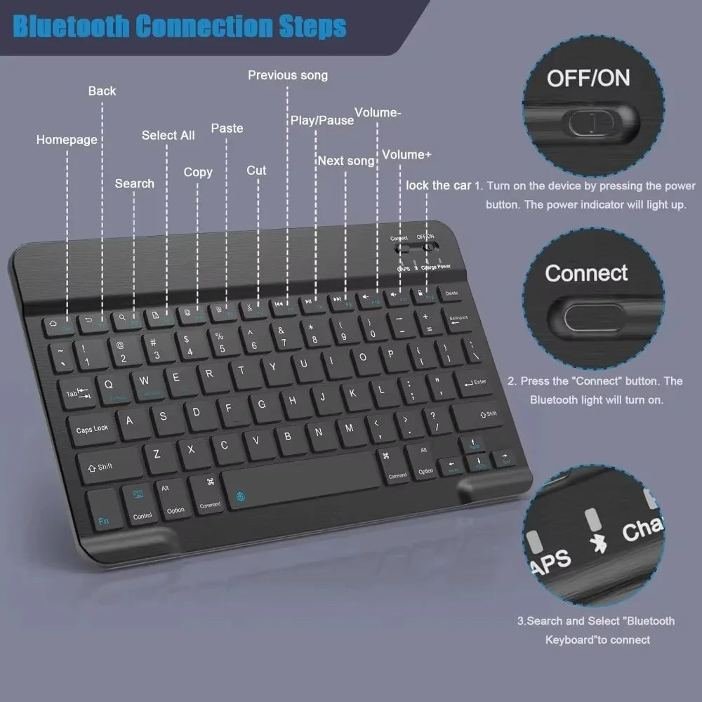 Teclado Bluetooth 5.1 Mini Sem Fio para iPad e Tablet