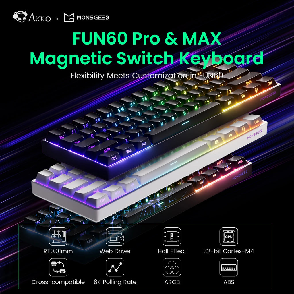 Teclado Gamer Akko MonsGeek FUN68/FUN60 PRO — 60% 65% HE Magnético, Rapid Trigger 8K, RGB